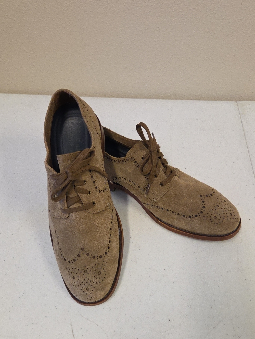 Cole Haan Grand 360 OS Wingtip Brogue Dress Shoes Tan Suede Size 10.5